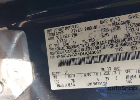 2013 Ford Escape Se from USA, damaged, VIN 1FMCU9GX1DUC40662